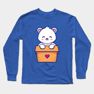 Cute Polar Bear Playing In Box Cartoon Long Sleeve T-Shirt